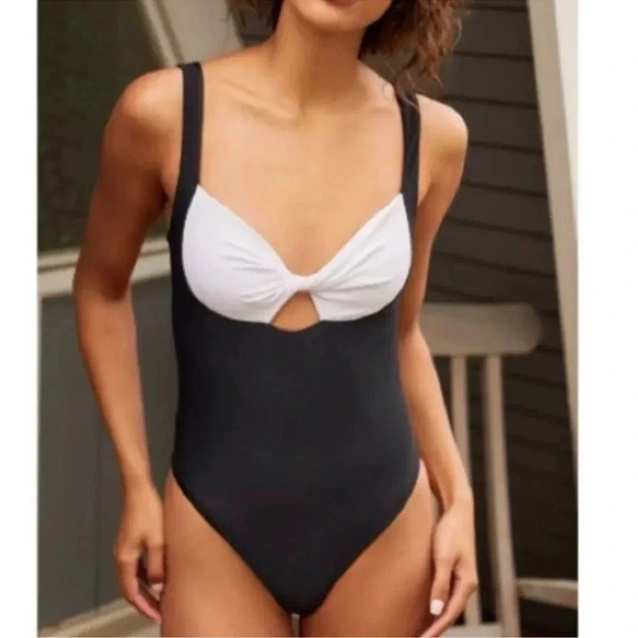 New Beach Riot Brea One Piece Swimsuit Cutout Swim Black White Sz Large - Picture 1 of 11